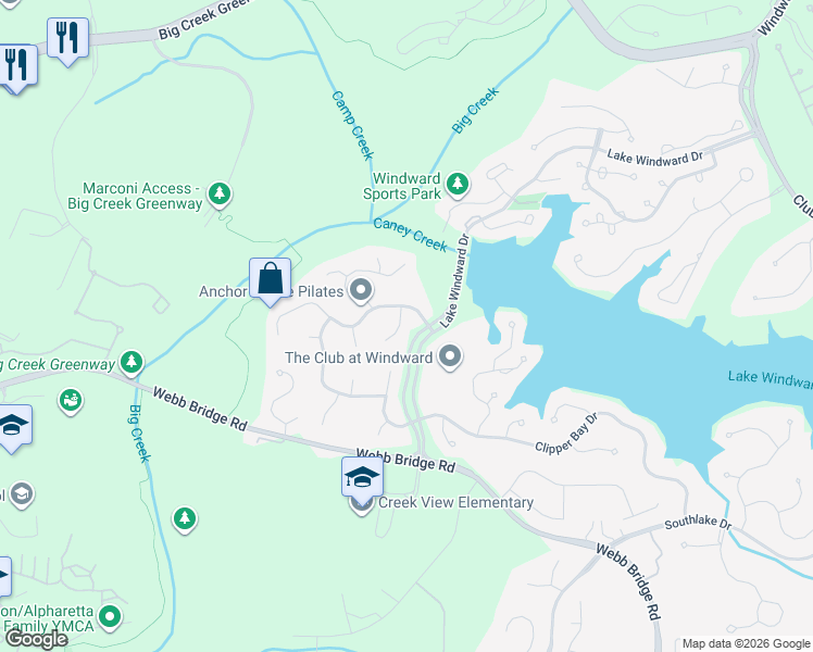 map of restaurants, bars, coffee shops, grocery stores, and more near 710 Willow Overlook in Alpharetta