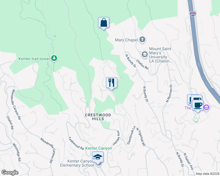 map of restaurants, bars, coffee shops, grocery stores, and more near 1235 North Tigertail Road in Los Angeles