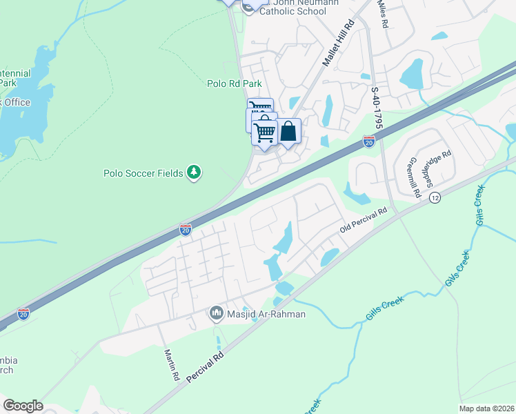 map of restaurants, bars, coffee shops, grocery stores, and more near 268 Allans Mill Drive in Columbia