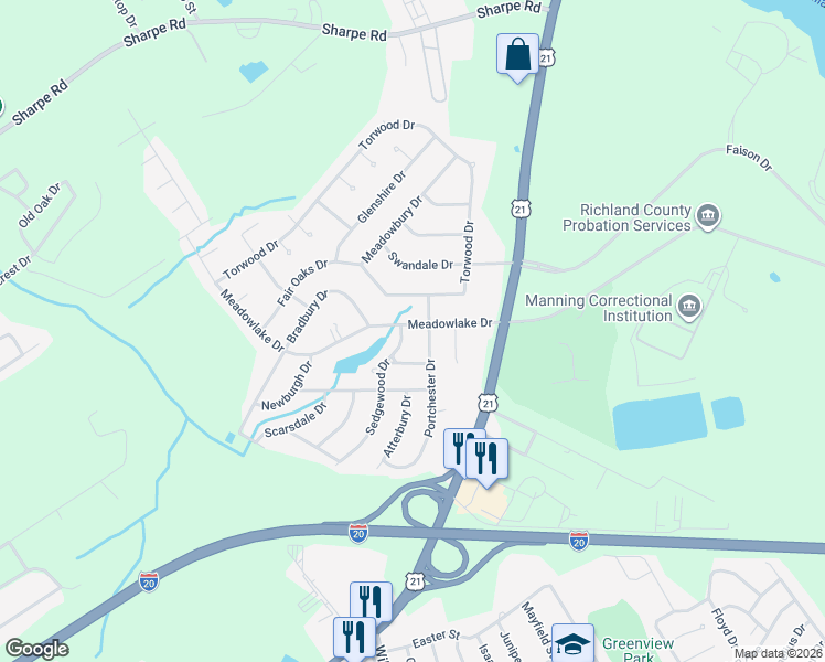 map of restaurants, bars, coffee shops, grocery stores, and more near 405 Portchester Drive in Columbia