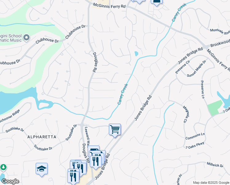 map of restaurants, bars, coffee shops, grocery stores, and more near 5365 Newport Bay Passage in Alpharetta