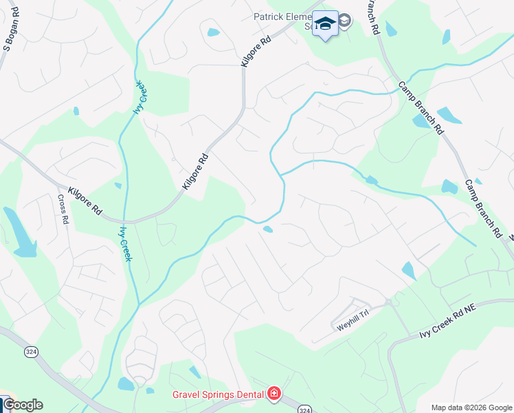 map of restaurants, bars, coffee shops, grocery stores, and more near 3401 Southpointe Hill Drive Northeast in Buford