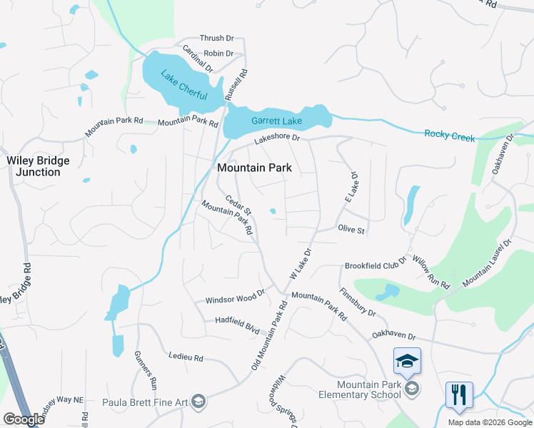 map of restaurants, bars, coffee shops, grocery stores, and more near 101 Silverbell Court in Roswell