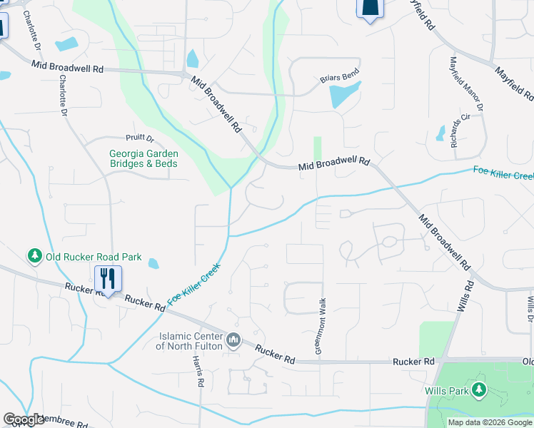 map of restaurants, bars, coffee shops, grocery stores, and more near 1135 Jennifer Oaks Dr in Alpharetta
