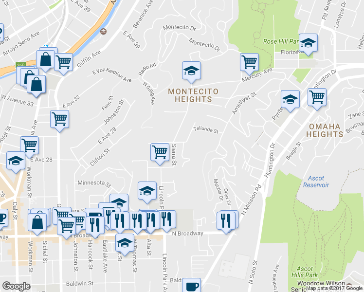 map of restaurants, bars, coffee shops, grocery stores, and more near 3716 Flora Avenue in Los Angeles