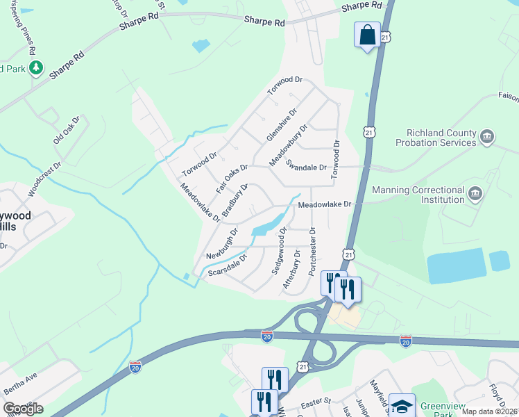 map of restaurants, bars, coffee shops, grocery stores, and more near 307 Meadowlake Drive in Columbia