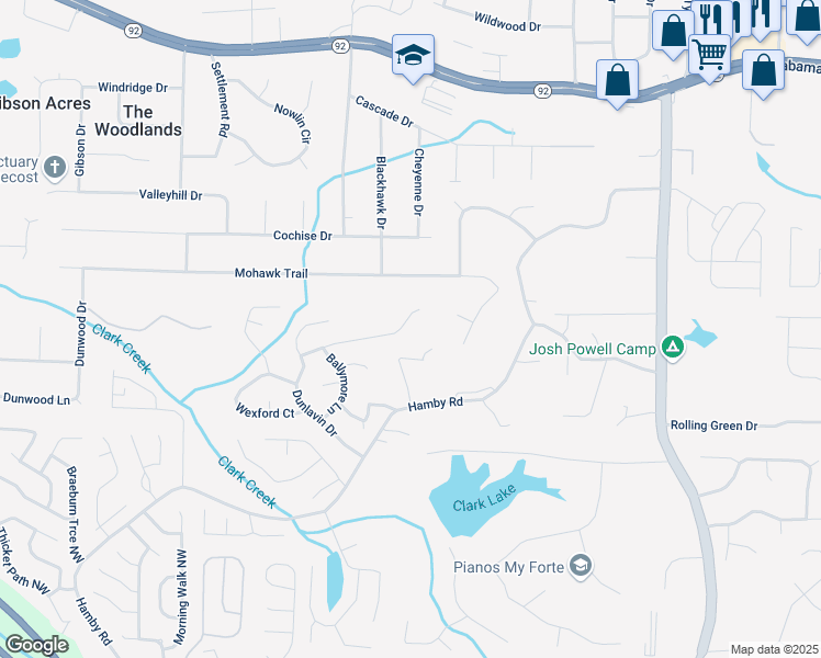 map of restaurants, bars, coffee shops, grocery stores, and more near 836 Tramore Road in Acworth