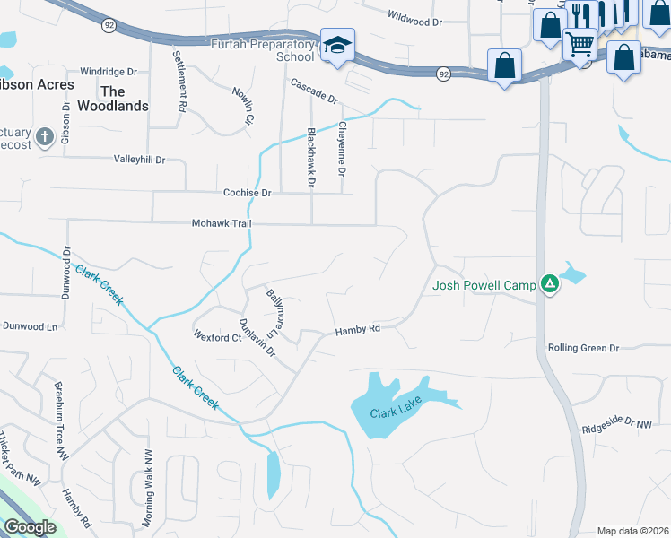 map of restaurants, bars, coffee shops, grocery stores, and more near 836 Tramore Road in Acworth