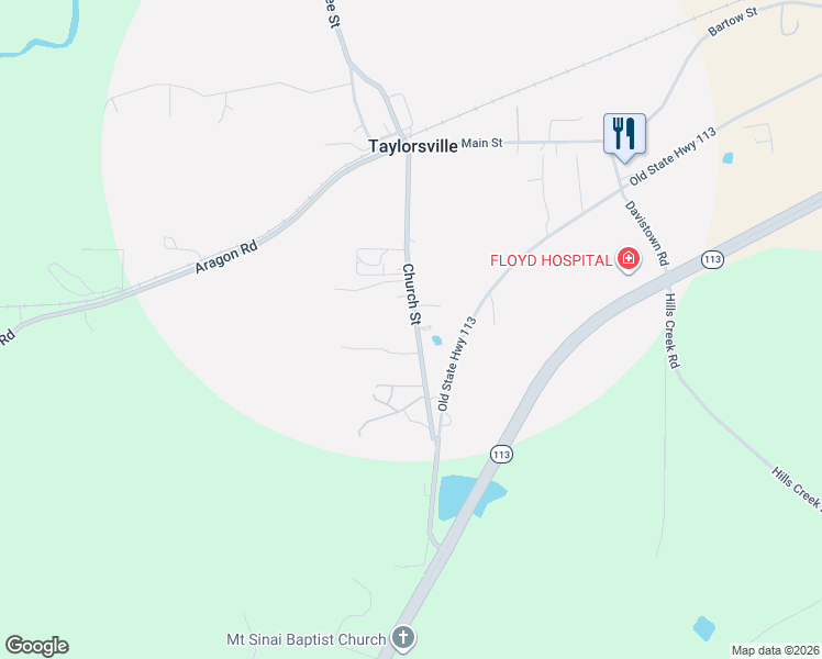 map of restaurants, bars, coffee shops, grocery stores, and more near 98 Church Street in Taylorsville