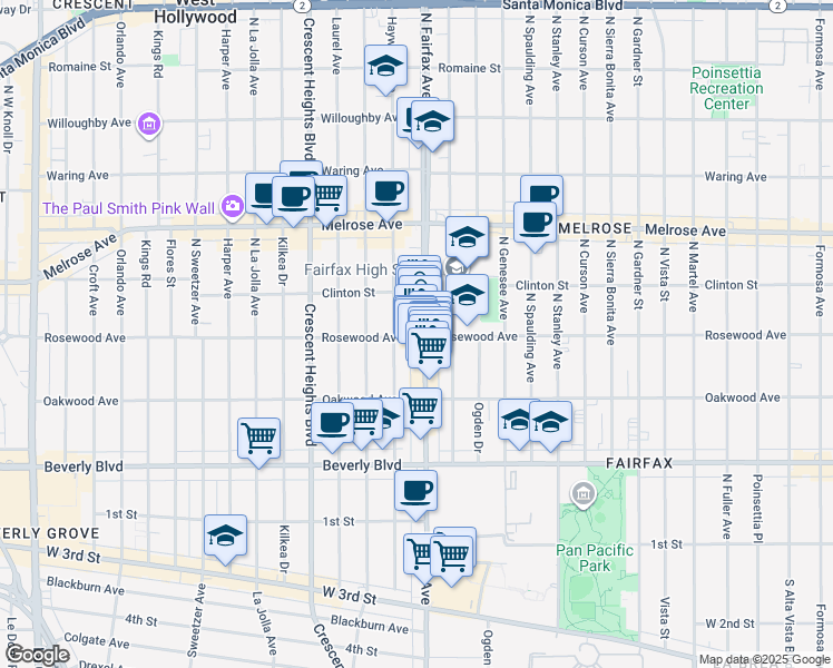 map of restaurants, bars, coffee shops, grocery stores, and more near in Los Angeles