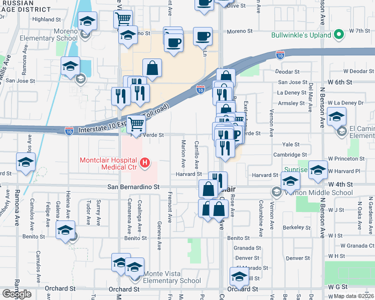 map of restaurants, bars, coffee shops, grocery stores, and more near 9557 Marion Avenue in Montclair