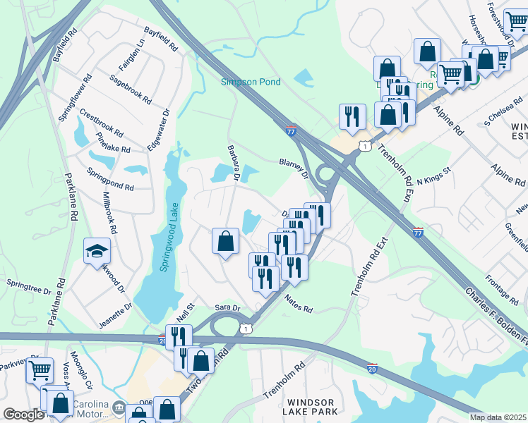 map of restaurants, bars, coffee shops, grocery stores, and more near 1569 Daulton Drive in Columbia