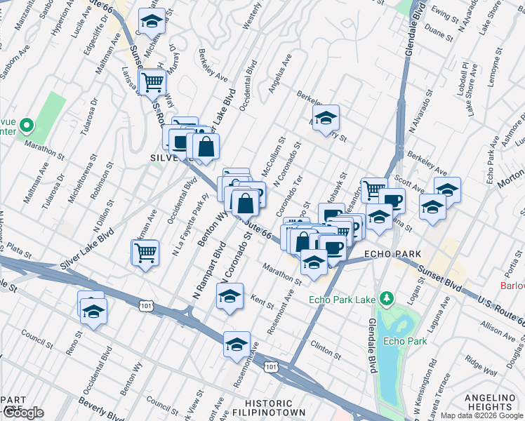 map of restaurants, bars, coffee shops, grocery stores, and more near in Los Angeles