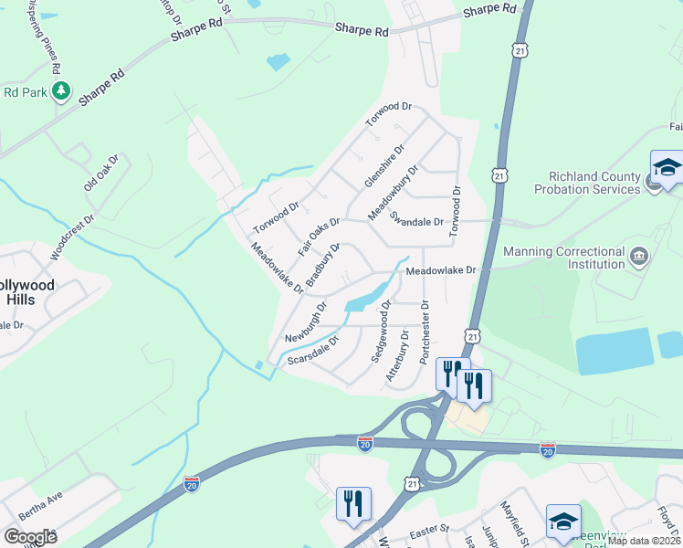 map of restaurants, bars, coffee shops, grocery stores, and more near 307 Meadowlake Drive in Columbia