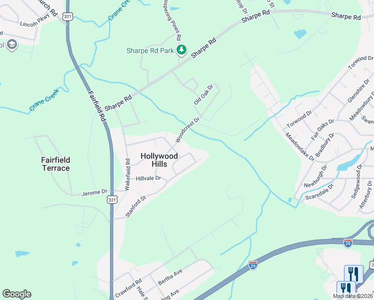map of restaurants, bars, coffee shops, grocery stores, and more near 137 Woodvale Circle in Columbia