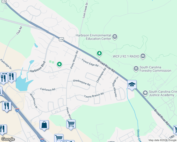 map of restaurants, bars, coffee shops, grocery stores, and more near 146 Chinquapin Circle in Columbia