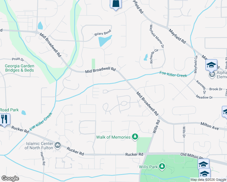 map of restaurants, bars, coffee shops, grocery stores, and more near 3032 Steeplechase Drive in Alpharetta