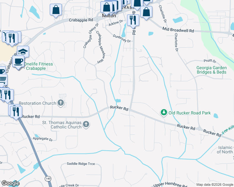 map of restaurants, bars, coffee shops, grocery stores, and more near 12310 Beragio Place in Alpharetta