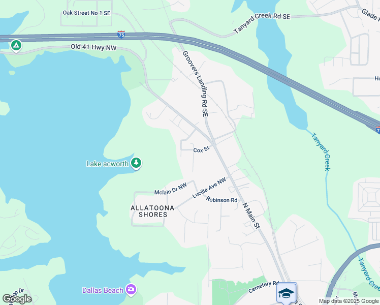 map of restaurants, bars, coffee shops, grocery stores, and more near 4749 Cox Street in Acworth