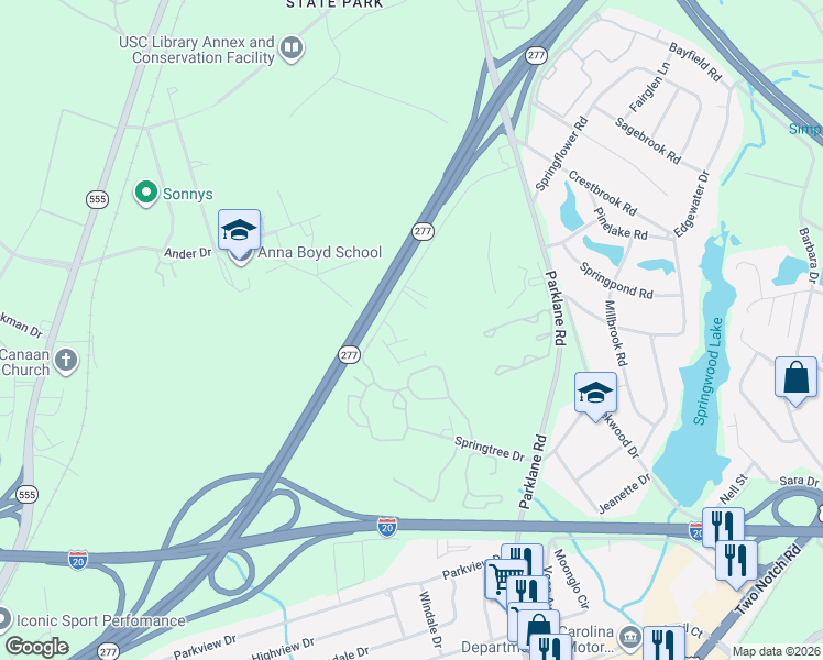 map of restaurants, bars, coffee shops, grocery stores, and more near 100 Brighton Hill Road in Columbia