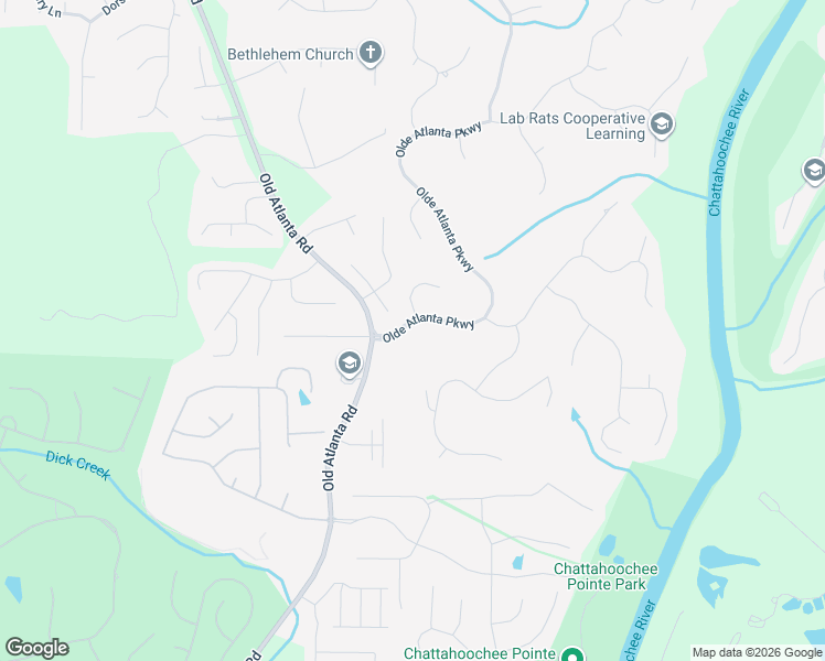 map of restaurants, bars, coffee shops, grocery stores, and more near 5580 Olde Atlanta Parkway in Suwanee
