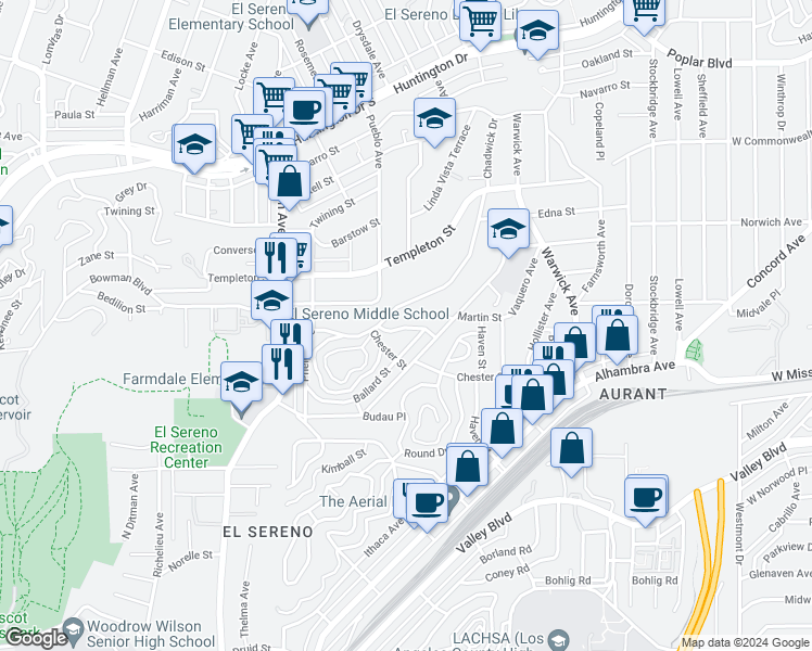 map of restaurants, bars, coffee shops, grocery stores, and more near 5035 Lynnfield Street in Los Angeles
