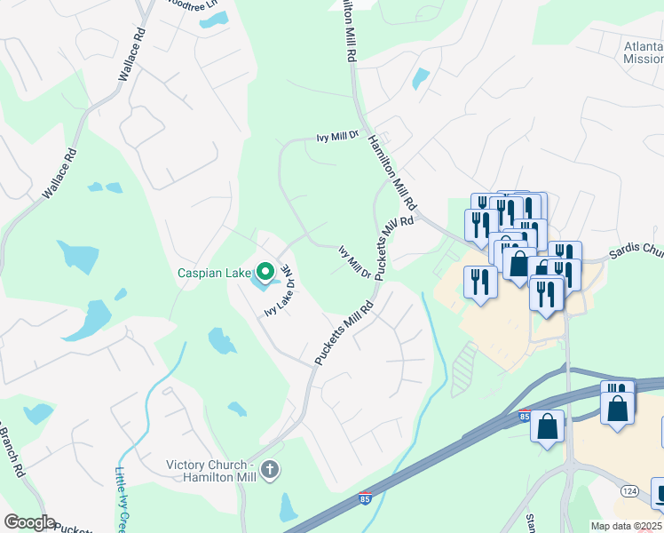 map of restaurants, bars, coffee shops, grocery stores, and more near 3304 Saddlegate Court in Buford