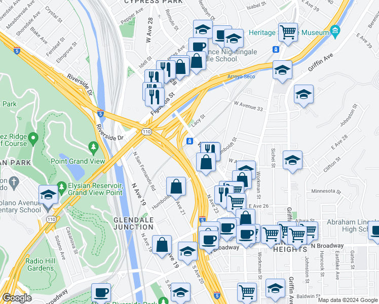 map of restaurants, bars, coffee shops, grocery stores, and more near 360 West Avenue 26 in Los Angeles