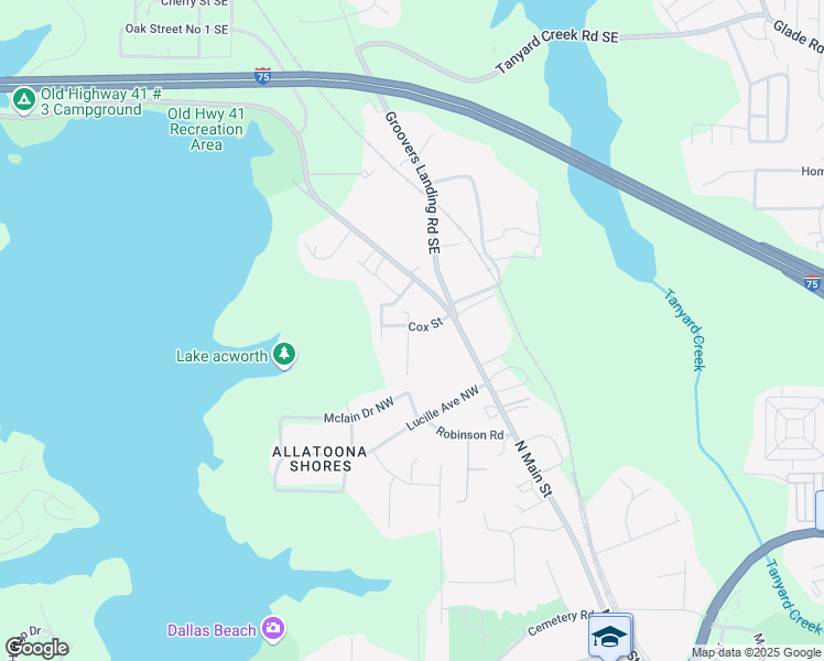 map of restaurants, bars, coffee shops, grocery stores, and more near 4693 Cox Street in Acworth