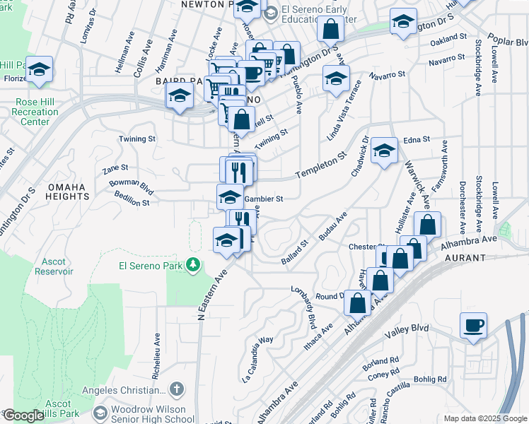 map of restaurants, bars, coffee shops, grocery stores, and more near in Los Angeles