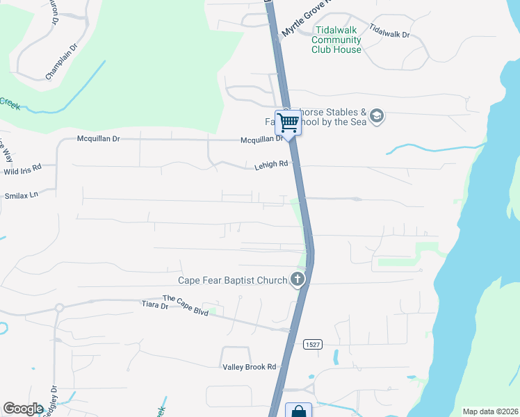 map of restaurants, bars, coffee shops, grocery stores, and more near 801 Carolina Inlet Acres Road in Wilmington