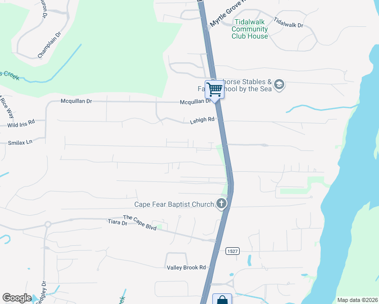 map of restaurants, bars, coffee shops, grocery stores, and more near 801 Carolina Inlet Acres Road in Wilmington