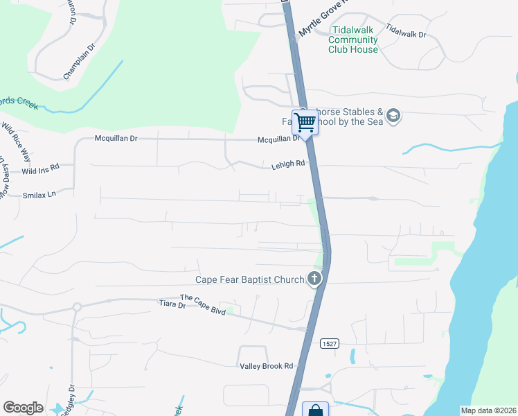 map of restaurants, bars, coffee shops, grocery stores, and more near 801 Carolina Inlet Acres Road in Wilmington