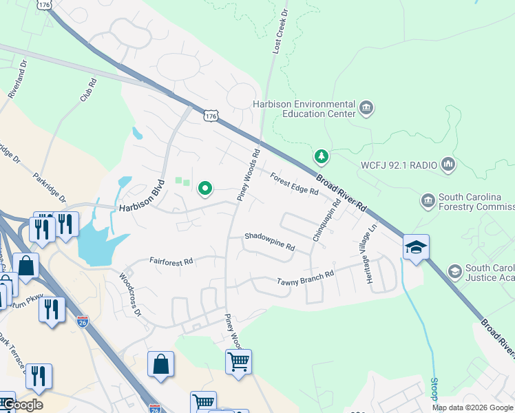 map of restaurants, bars, coffee shops, grocery stores, and more near 29 Woodpine Court in Columbia
