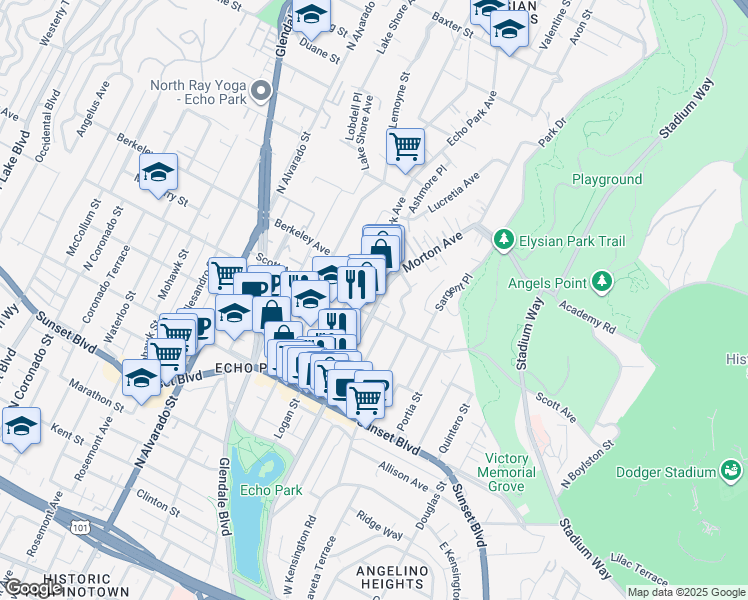 map of restaurants, bars, coffee shops, grocery stores, and more near in Los Angeles