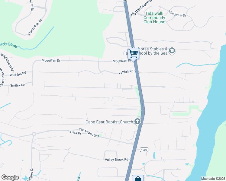 map of restaurants, bars, coffee shops, grocery stores, and more near 801 Carolina Inlet Acres Road in Wilmington
