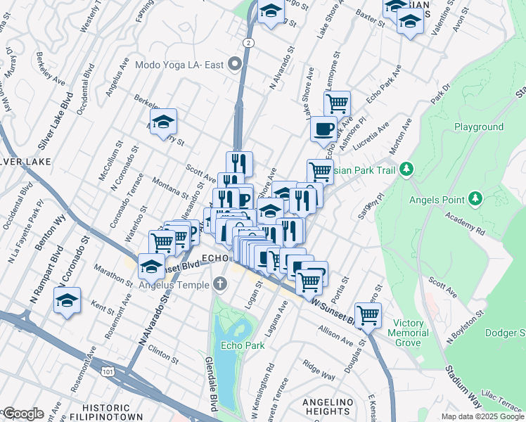 map of restaurants, bars, coffee shops, grocery stores, and more near 1442 Lake Shore Avenue in Los Angeles