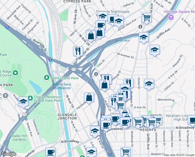 map of restaurants, bars, coffee shops, grocery stores, and more near 360 East Avenue 26 in Los Angeles