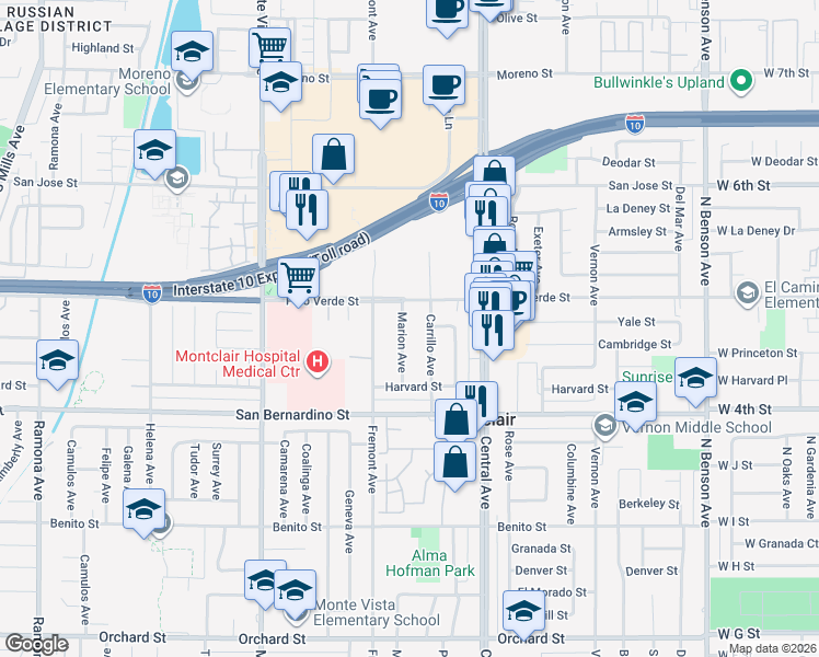 map of restaurants, bars, coffee shops, grocery stores, and more near 9547 Marion Avenue in Montclair