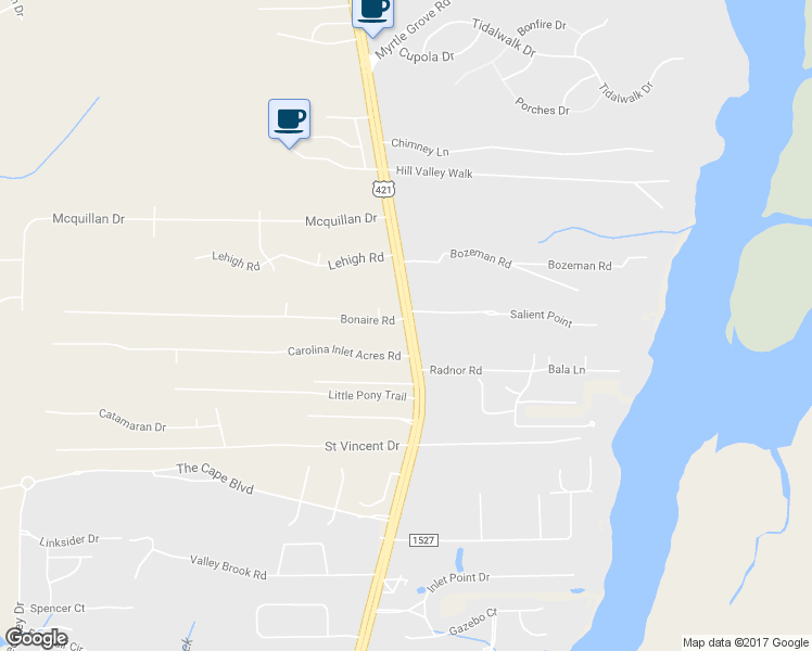 map of restaurants, bars, coffee shops, grocery stores, and more near 7170 Carolina Beach Road in Wilmington