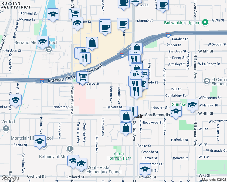 map of restaurants, bars, coffee shops, grocery stores, and more near 9547 Marion Avenue in Montclair