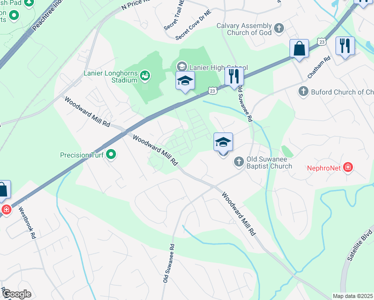 map of restaurants, bars, coffee shops, grocery stores, and more near 4627 Molder Dr in Buford