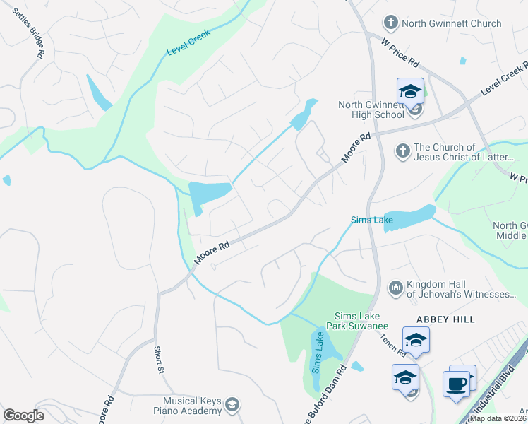 map of restaurants, bars, coffee shops, grocery stores, and more near 4901 Belle Estates Road in Suwanee