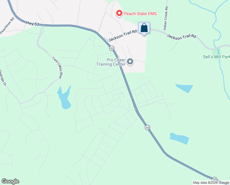 map of restaurants, bars, coffee shops, grocery stores, and more near 80 Echo Court in Hoschton