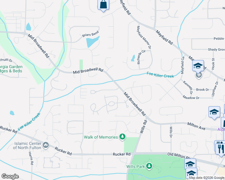 map of restaurants, bars, coffee shops, grocery stores, and more near 3034 Steeplechase Drive in Alpharetta