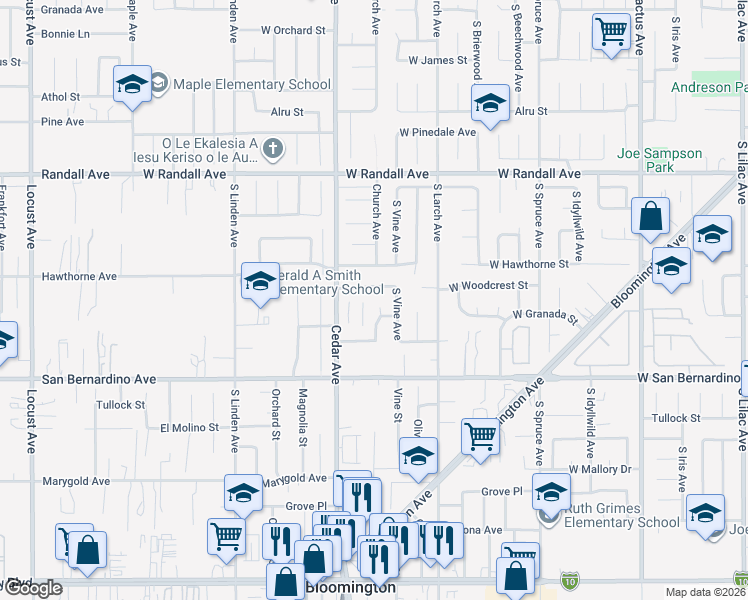 map of restaurants, bars, coffee shops, grocery stores, and more near 1206 West Granada Street in Bloomington