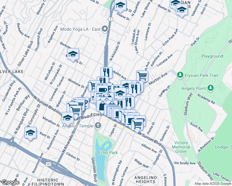 map of restaurants, bars, coffee shops, grocery stores, and more near in Los Angeles