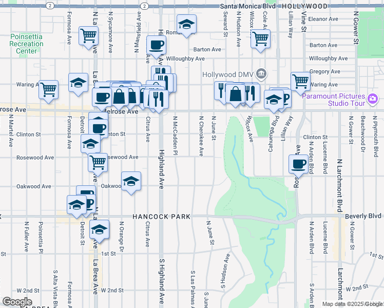 map of restaurants, bars, coffee shops, grocery stores, and more near 463 North Las Palmas Avenue in Los Angeles
