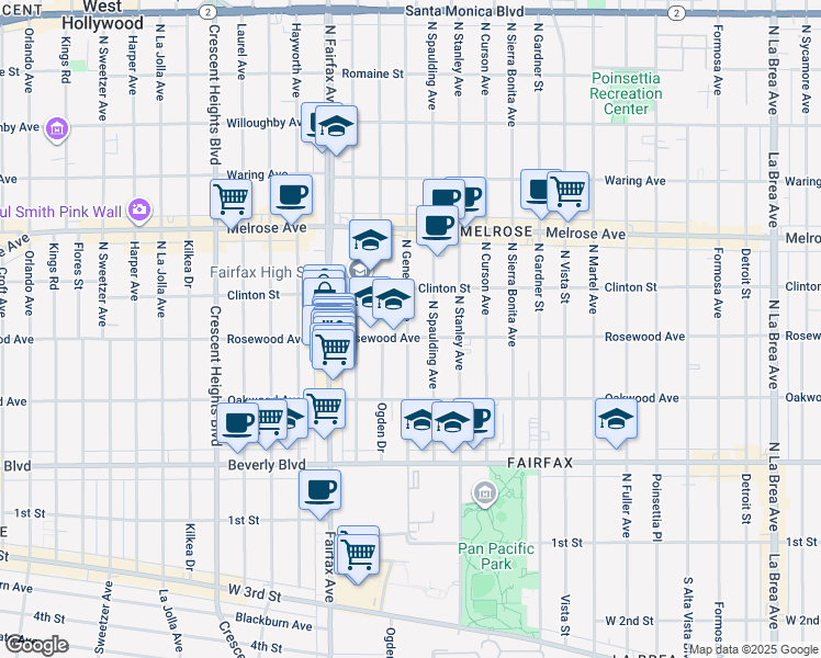 map of restaurants, bars, coffee shops, grocery stores, and more near in Los Angeles