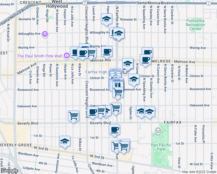 map of restaurants, bars, coffee shops, grocery stores, and more near in Los Angeles